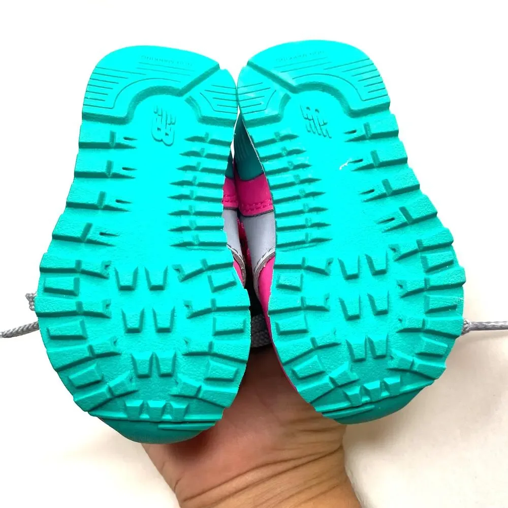 New Balance 574 Baby Training Walking Shoes Size 2 Lace up Gray Pink Teal